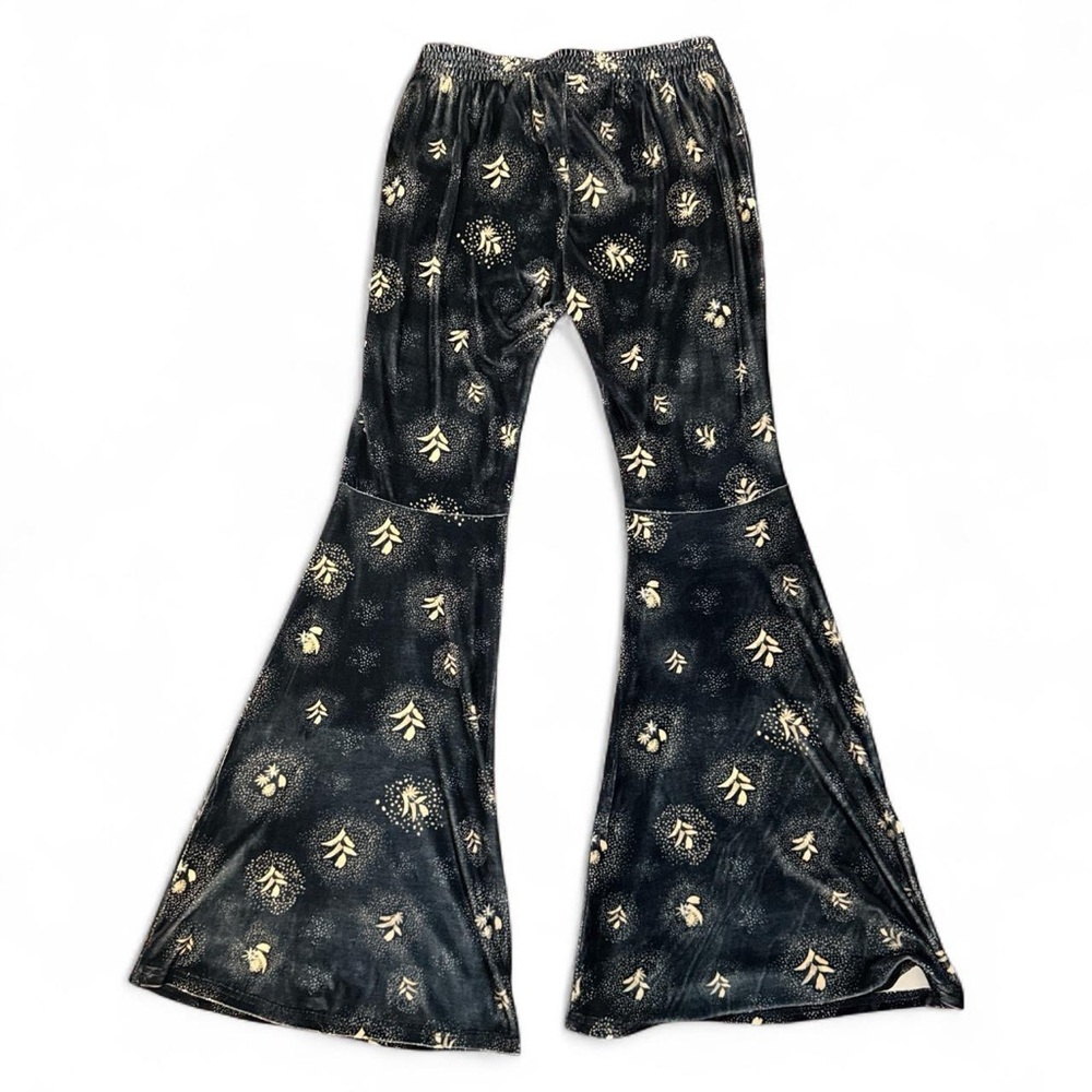 NWT Somedays Lovin Glitter Skies Blue Velvet Lace Up Flare Bell Bottoms — SMALL - Picture 5 of 7